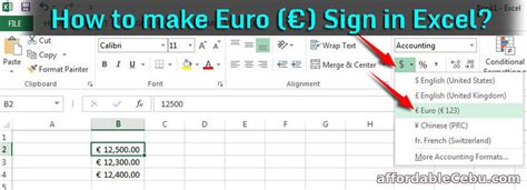 keyboard shortcut for euro symbol in excel